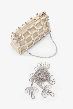 BABEYOND Handbags|Embellished Pearl Chain Clutch Beige