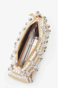 BABEYOND Handbags|Embellished Pearl Chain Clutch Beige
