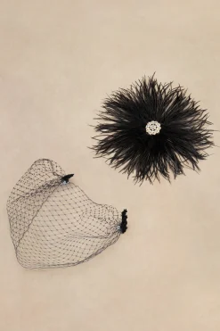 BABEYOND Headpieces & Fascinators|Embellished Rhinestone Fluffy Veil Fascinator Black/Gold