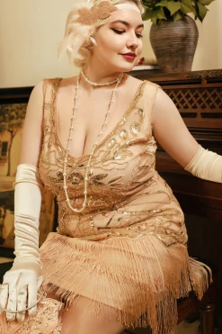 BABEYOND Dresses|Embellished Sequin Flapper Prom Plus Dress Champagne