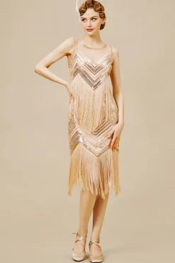 BABEYOND Dresses|Embroidered Sequin Flapper Tassel Dress Champagne