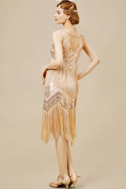 BABEYOND Dresses|Embroidered Sequin Flapper Tassel Dress Champagne