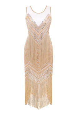BABEYOND Dresses|Embroidered Sequin Flapper Tassel Dress Champagne