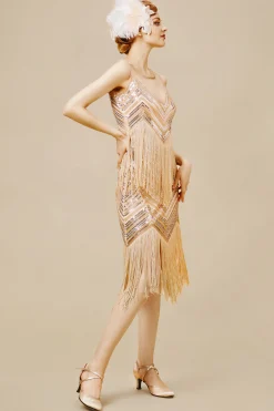 BABEYOND Dresses|Embroidered Sequin Flapper Tassel Dress Champagne
