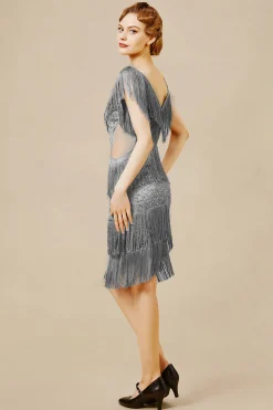 BABEYOND Dresses|Embroidery Tassel Multi-Layered Dress Gray