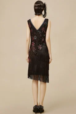 BABEYOND Dresses|Flowery Tassel Sequins Flapper Dress Black