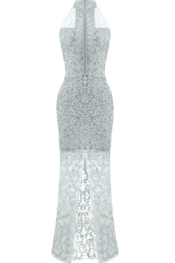 BABEYOND Dresses|Front Cutout Halter Neck Slit Dress Gray