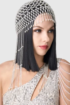 BABEYOND Headpieces & Fascinators|Fully Beaded Pearl Flapper Tassel Cap