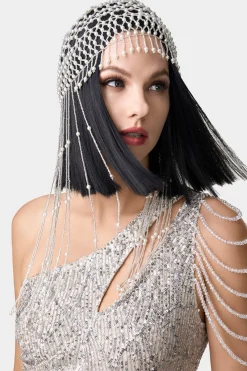 BABEYOND Headpieces & Fascinators|Fully Beaded Pearl Flapper Tassel Cap