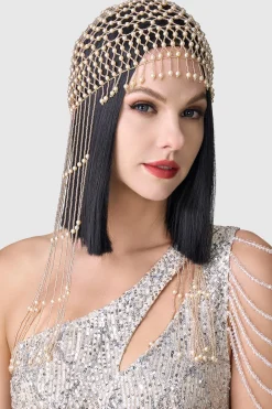 BABEYOND Headpieces & Fascinators|Fully Beaded Pearl Flapper Tassel Cap