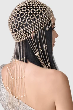 BABEYOND Headpieces & Fascinators|Fully Beaded Pearl Flapper Tassel Cap