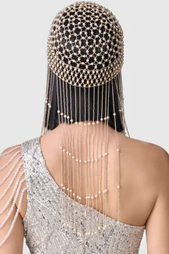 BABEYOND Headpieces & Fascinators|Fully Beaded Pearl Flapper Tassel Cap