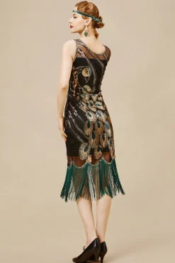BABEYOND Dresses|Glitter Sequin Peacock Scoop Neck Dress