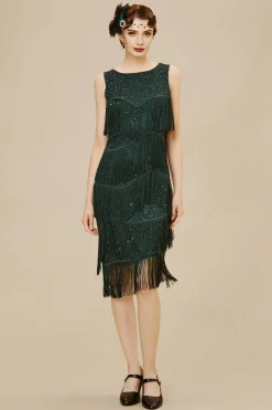 BABEYOND Dresses|Glitter Tiered Fringe Bias Hem Dress