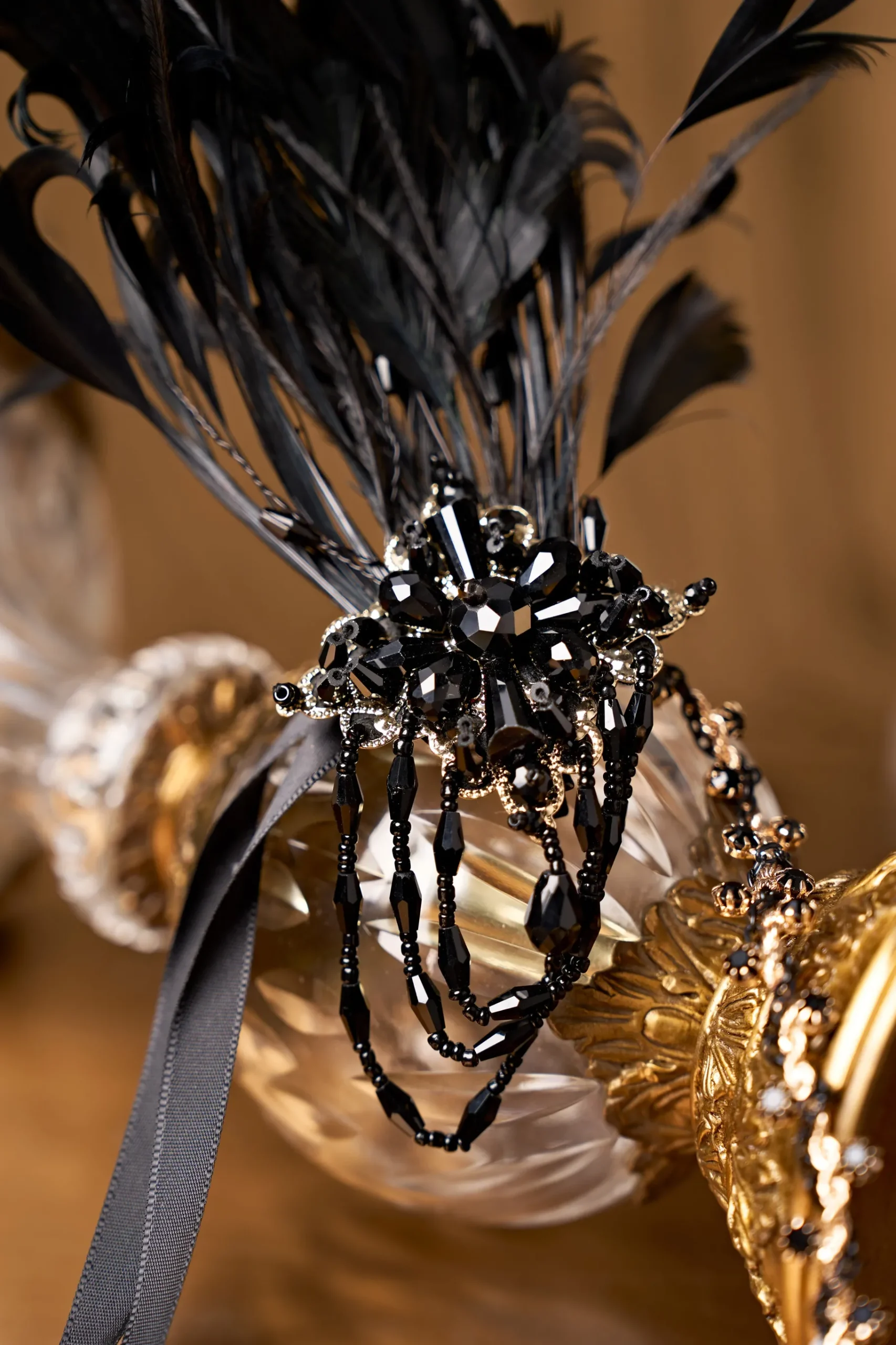 BABEYOND Headpieces & Fascinators|Gorgeous Beaded Feather Headband Black