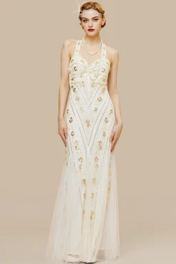 BABEYOND Dresses|Halter Neck Sequin Mermaid Maxi Dress White