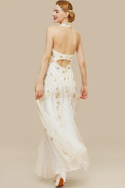 BABEYOND Dresses|Halter Neck Sequin Mermaid Maxi Dress White