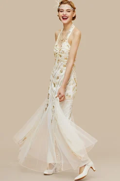 BABEYOND Dresses|Halter Neck Sequin Mermaid Maxi Dress White