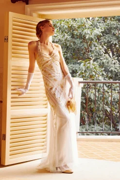 BABEYOND Dresses|Halter Neck Sequin Mermaid Maxi Dress White