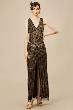 BABEYOND Dresses|La Revue Negre Beaded Hem Evening Gown Black/Gold