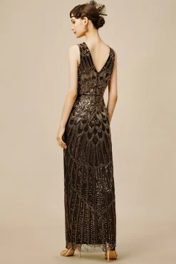 BABEYOND Dresses|La Revue Negre Beaded Hem Evening Gown Black/Gold