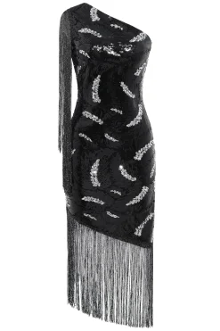 BABEYOND Dresses|La Revue Negre Feather Sequins Evening Gown Black/Silver