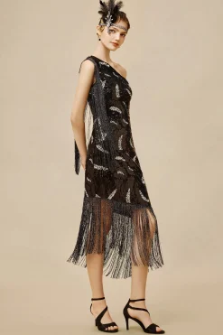 BABEYOND Dresses|La Revue Negre Feather Sequins Evening Gown Black/Silver