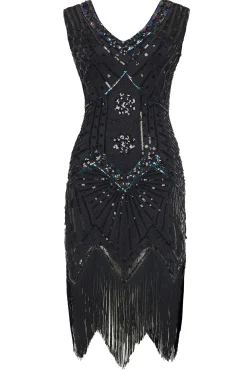 BABEYOND Dresses|Long Fringe Flapper Art Deco Plus Dress Black