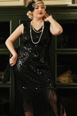 BABEYOND Dresses|Long Fringe Flapper Art Deco Plus Dress Black