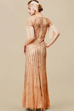 BABEYOND Dresses|Mermaid Hem Maxi Sequin Fringe Dress Champagne