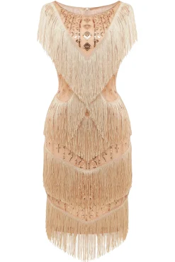 BABEYOND Dresses|Multi-Layer Tassel Sequin Flapper Dress Champagne