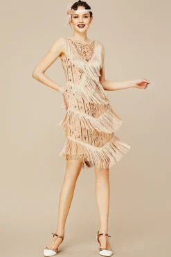 BABEYOND Dresses|Multi-Layer Tassel Sequin Flapper Dress Champagne