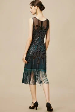 BABEYOND Dresses|Peacock Tassel Flapper Dress Dark Green