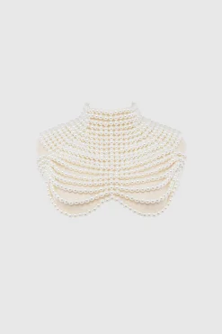 BABEYOND Shawls & Scarves|Pearl Body Chain Beaded Shawl Cream