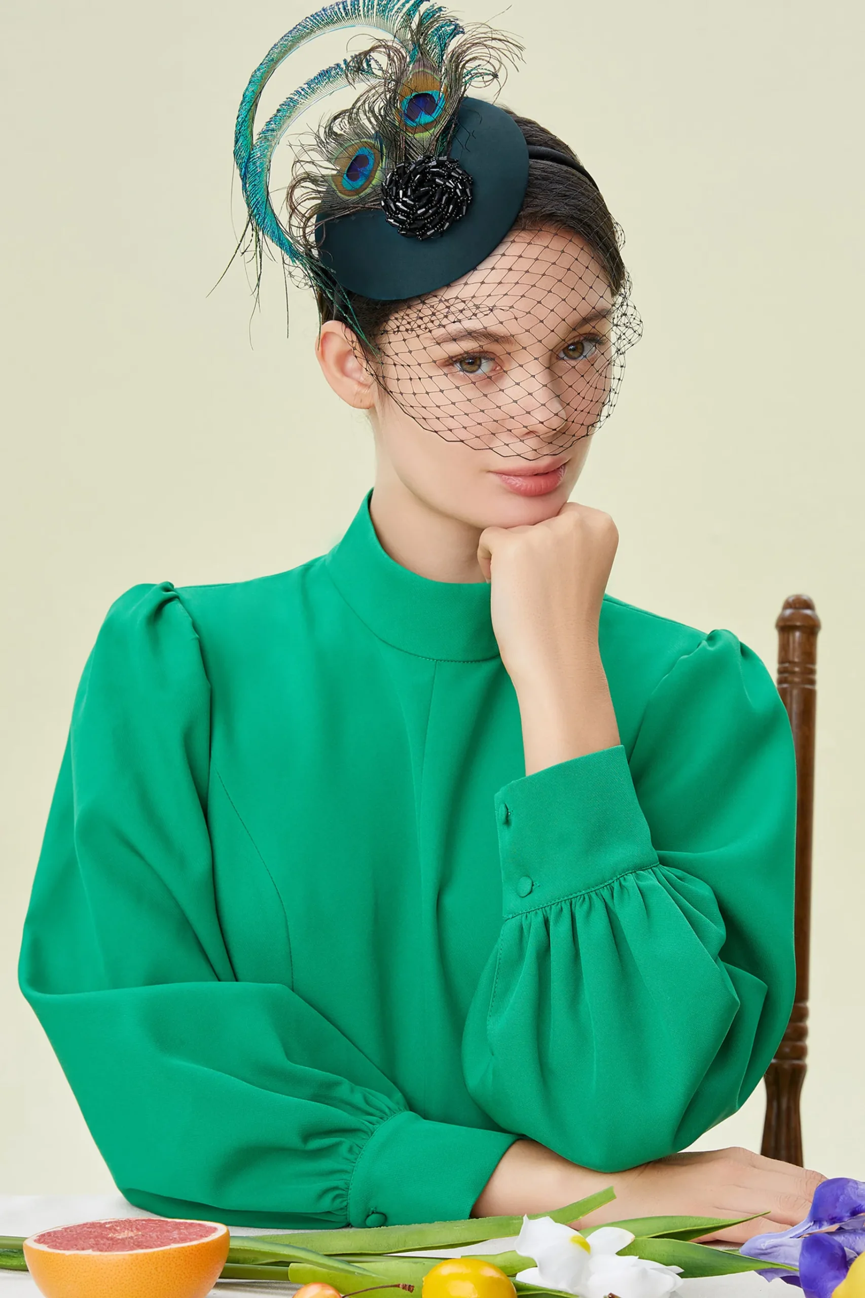 BABEYOND Headpieces & Fascinators|Pillbox Veil Peacock Fascinator Dark Green