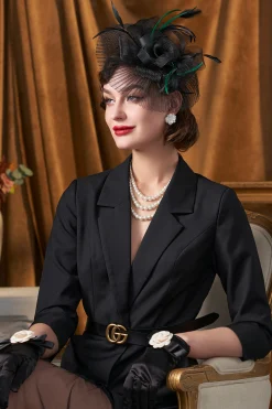BABEYOND Headpieces & Fascinators|Pleated Mesh Floral Feather Fascinator