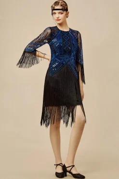 BABEYOND Dresses|Princesse Tam Tam Art Deco Fringe Flapper Dress Black/Blue