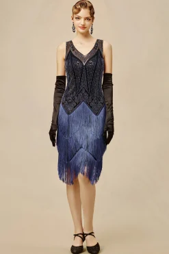 BABEYOND Dresses|Princesse Tam Tam Beaded Sequins Flapper Dress Black/Blue
