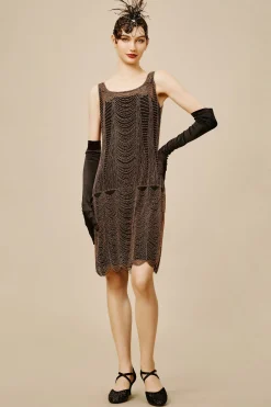 BABEYOND Dresses|Princesse Tam Tam Decadent Draped Flapper Dress Black/Gold
