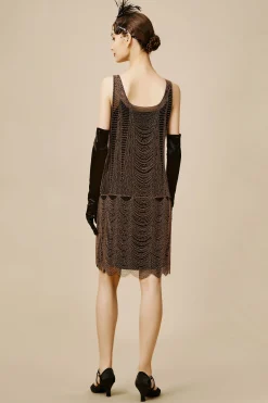 BABEYOND Dresses|Princesse Tam Tam Decadent Draped Flapper Dress Black/Gold