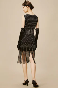 BABEYOND Dresses|Princesse Tam Tam Petals Embroidery Flapper Dress Black/Silver