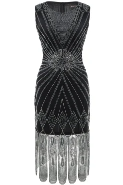 BABEYOND Dresses|Princesse Tam Tam Petals Embroidery Flapper Dress Black/Silver
