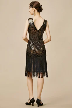 BABEYOND Dresses|Princesse Tam Tam Sequins Fringe Flapper Dress Black/Gold