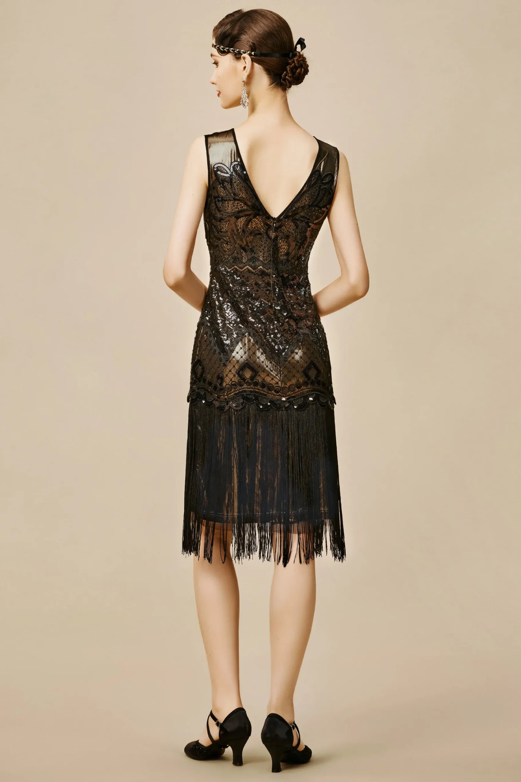 BABEYOND Dresses|Princesse Tam Tam Sequins Fringe Flapper Dress Black/Gold