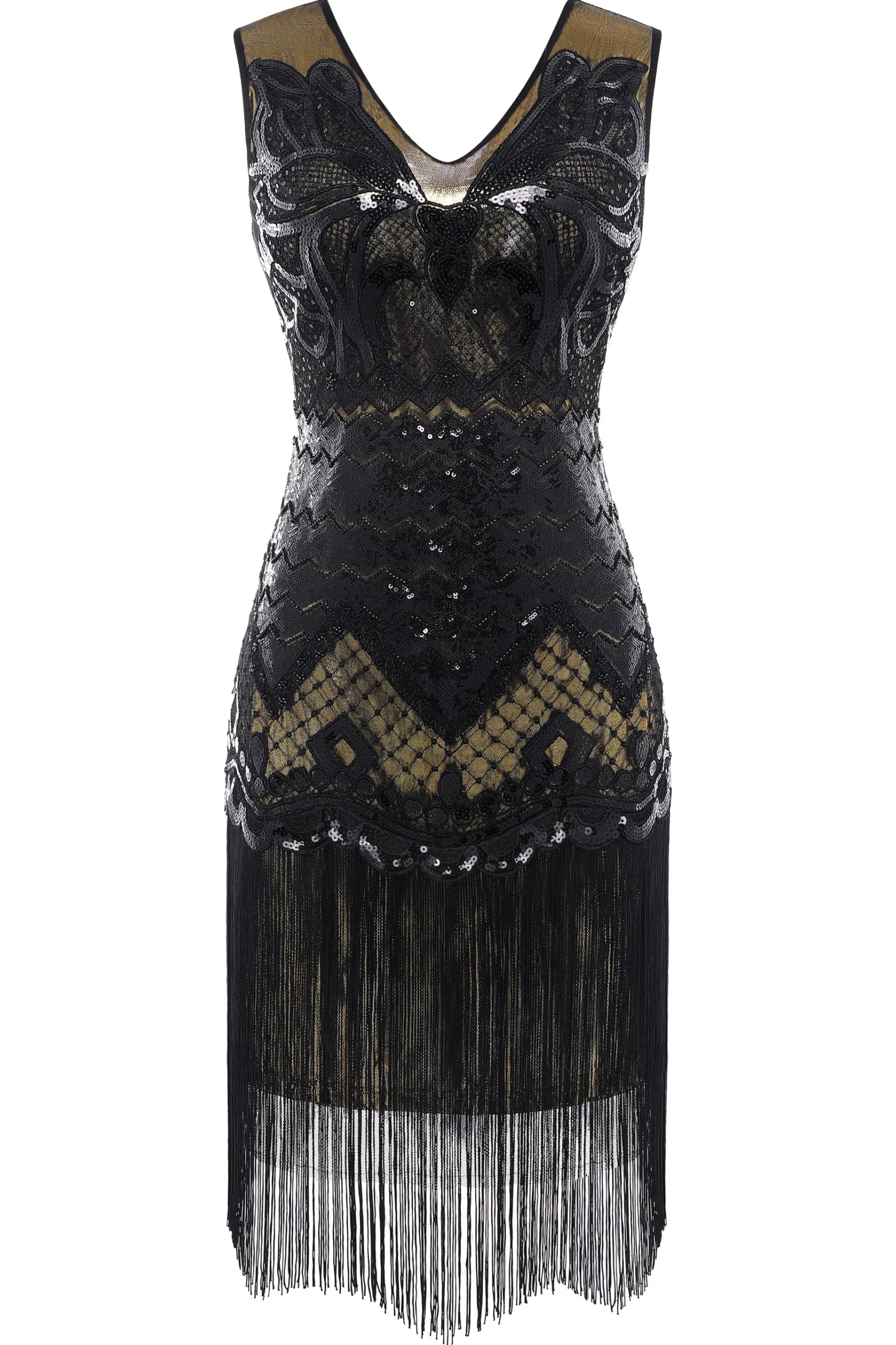 BABEYOND Dresses|Princesse Tam Tam Sequins Fringe Flapper Dress Black/Gold