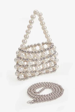 BABEYOND Handbags|Reticulated Beaded Evening Pearl Purse Cream