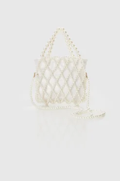 BABEYOND Handbags|Reticulated Beaded Pearl Bucket Purse