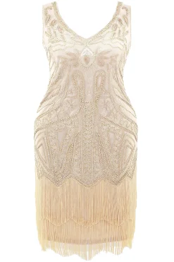 BABEYOND Dresses|Retro Paisley Art Deco Mini Plus Dress Beige