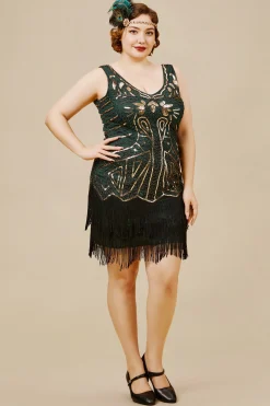 BABEYOND Dresses|Retro Paisley Art Deco Party Plus Dress Dark Green/Gold