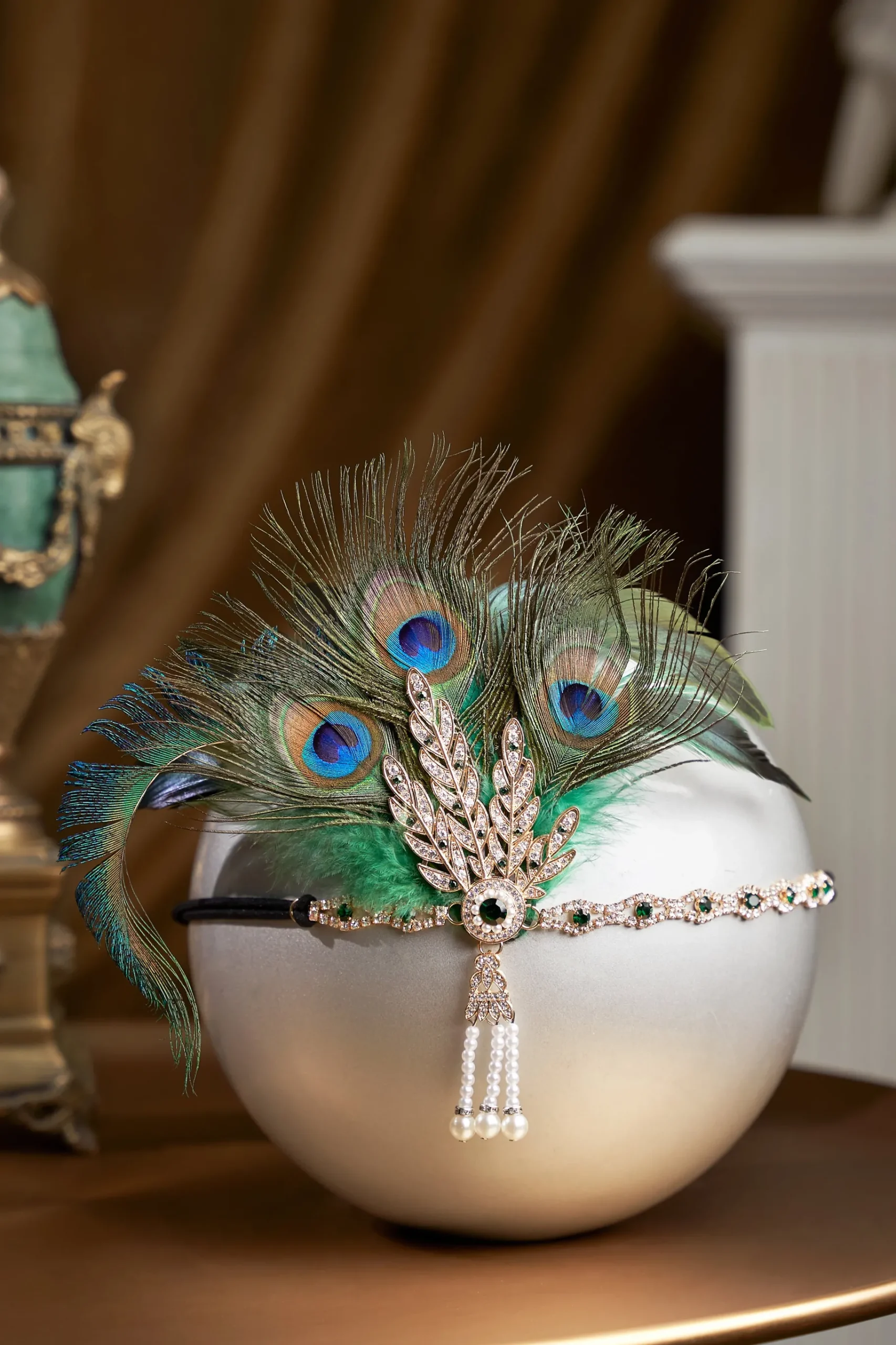 BABEYOND Headpieces & Fascinators|Rhinestone Leaf Feather Headpiece